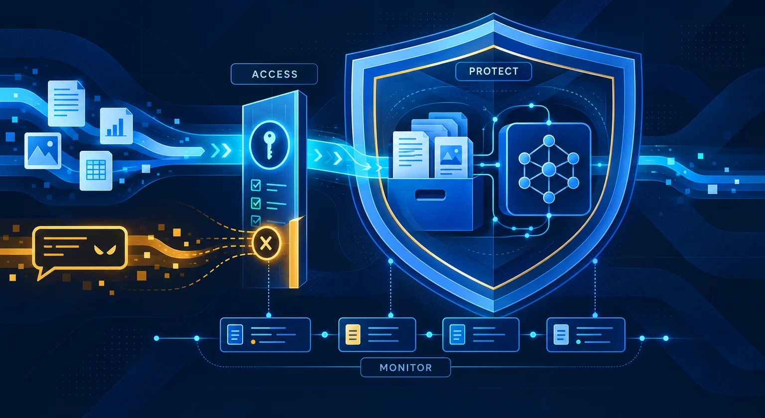 AI data and models protected by access controls, prompt filtering and monitoring.