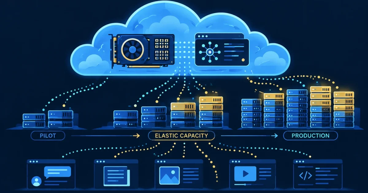 Cloud GPU and model-serving resources expand from a pilot to production with elastic capacity.