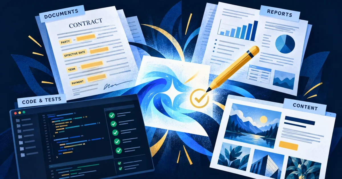 Generative AI produces reviewed business documents, reports, code and marketing content.