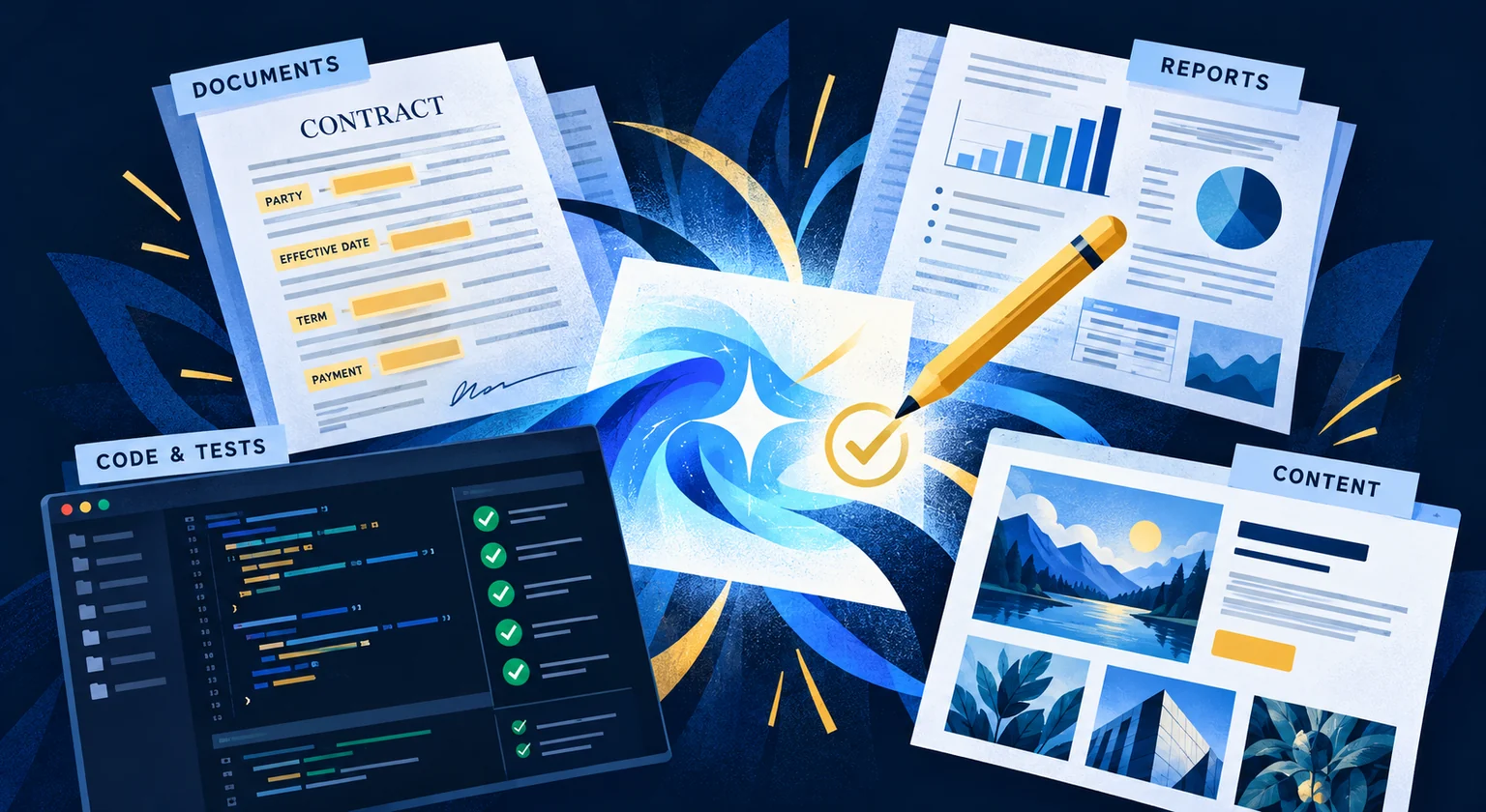 Generative AI produces reviewed business documents, reports, code and marketing content.