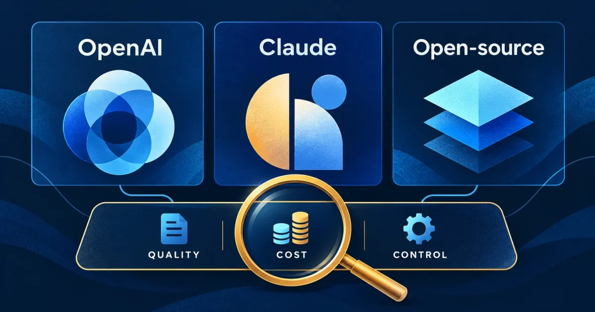 OpenAI, Claude and open-source models evaluated against quality, cost and control requirements.