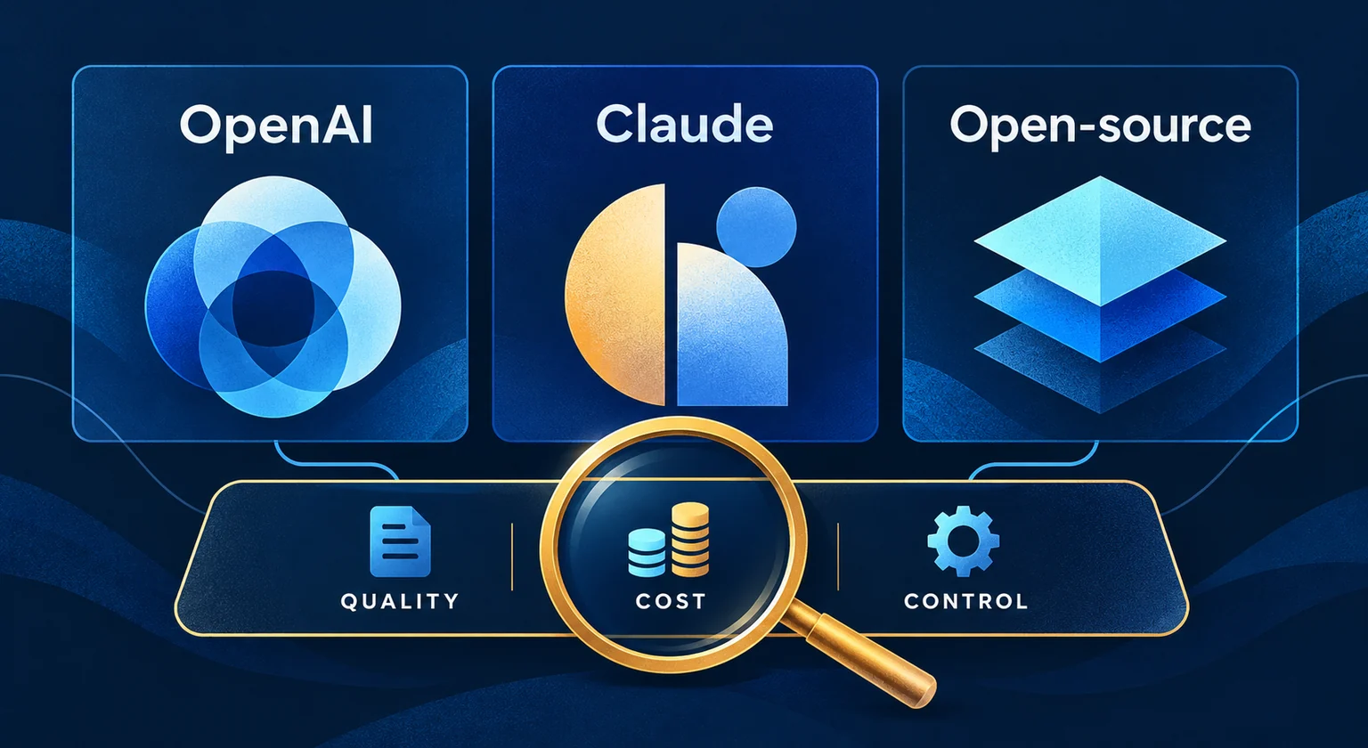 OpenAI, Claude and open-source models evaluated against quality, cost and control requirements.