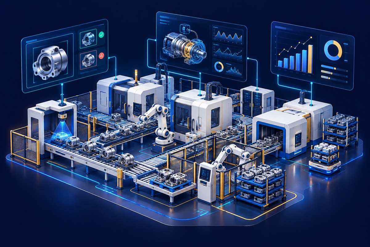 Illustrative manufacturing & industry 4.0 systems connected through data and software workflows.